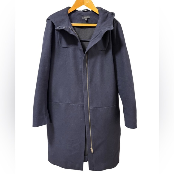COS Darkest Navy Blue Hooded Wool Duffle Coat Size 12 - Picture 5 of 16